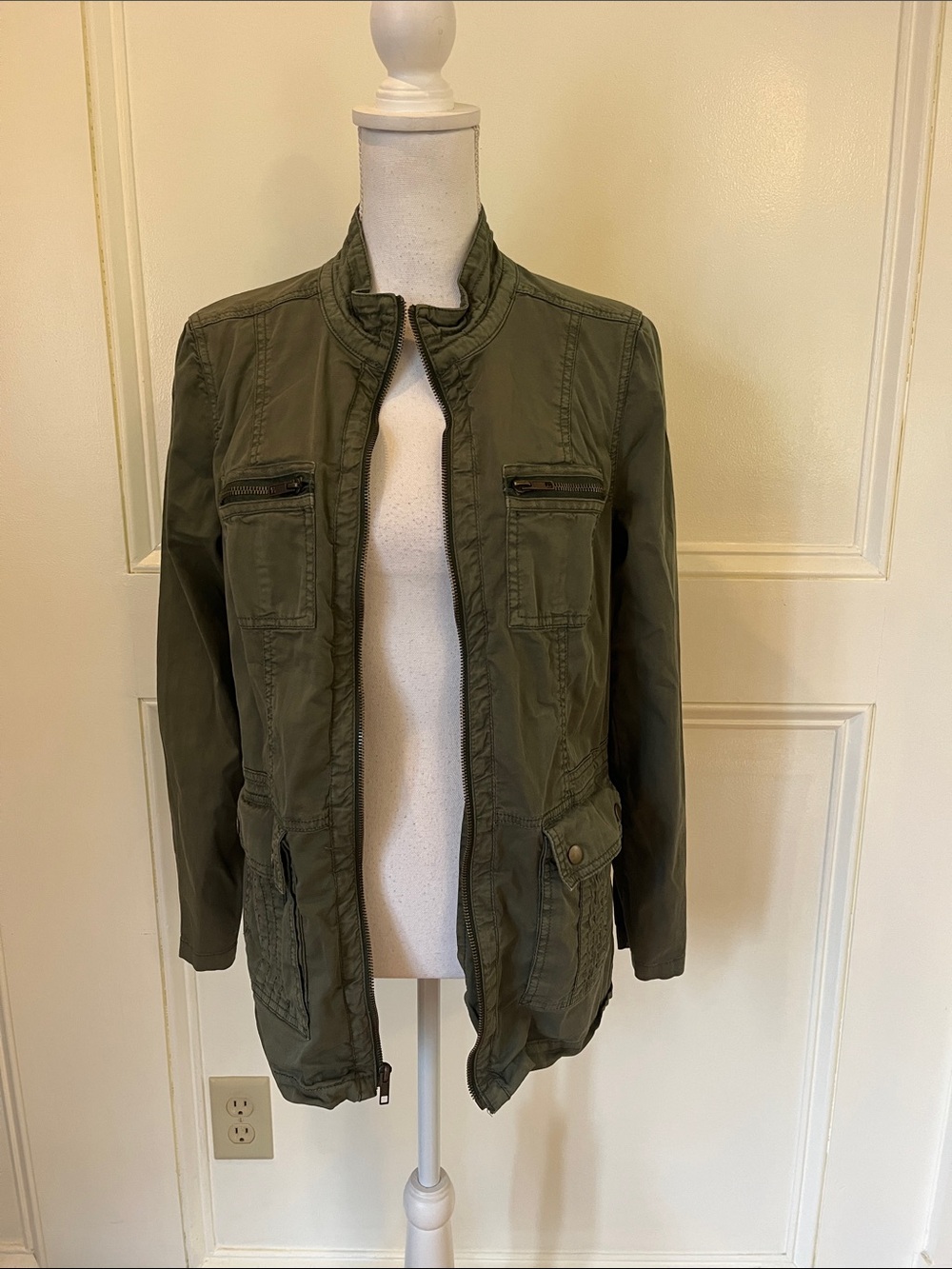 Sonoma Olive Green Utility Jacket with Zip Pockets